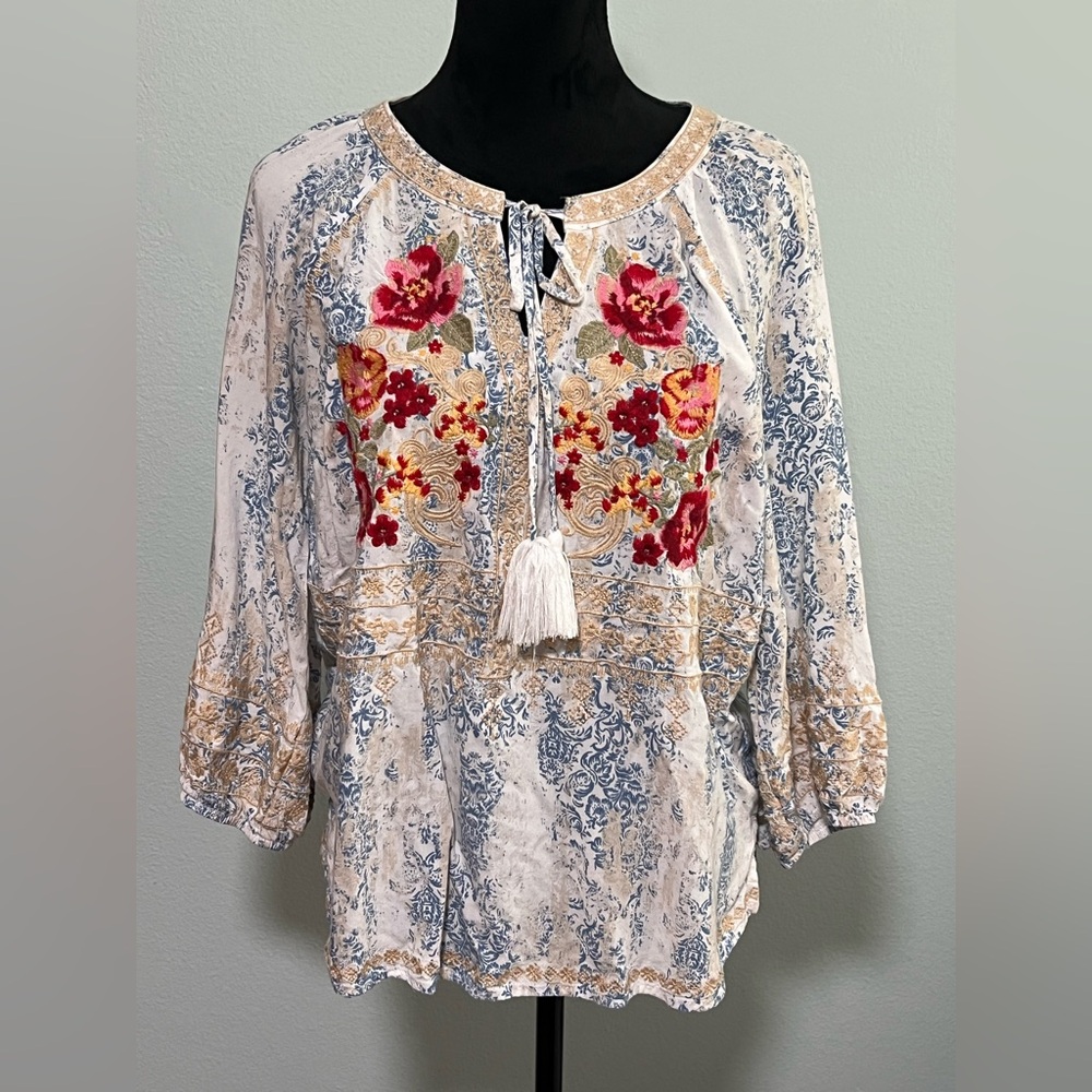 Savanna Jane Floral Embroidered Blouse - Red, Gold, Blue